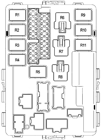 Схема блока предохранителей №2 в моторном отсеке (тип 2, 2005-2007 гг.)
