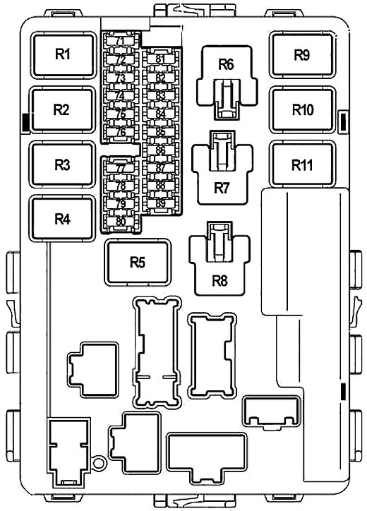 Схема блока предохранителей №1 в моторном отсеке (тип 2)