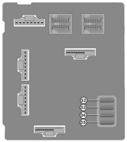 Схема блока предохранителей на приборной панели (задняя сторона)