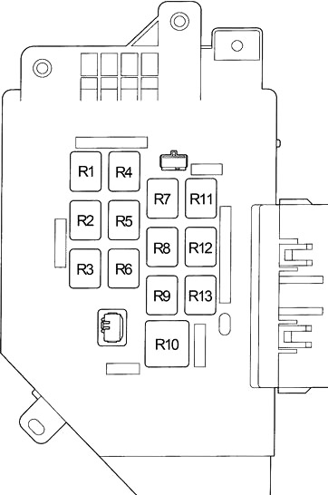 Схема блока предохранителей в салоне (задняя сторона)